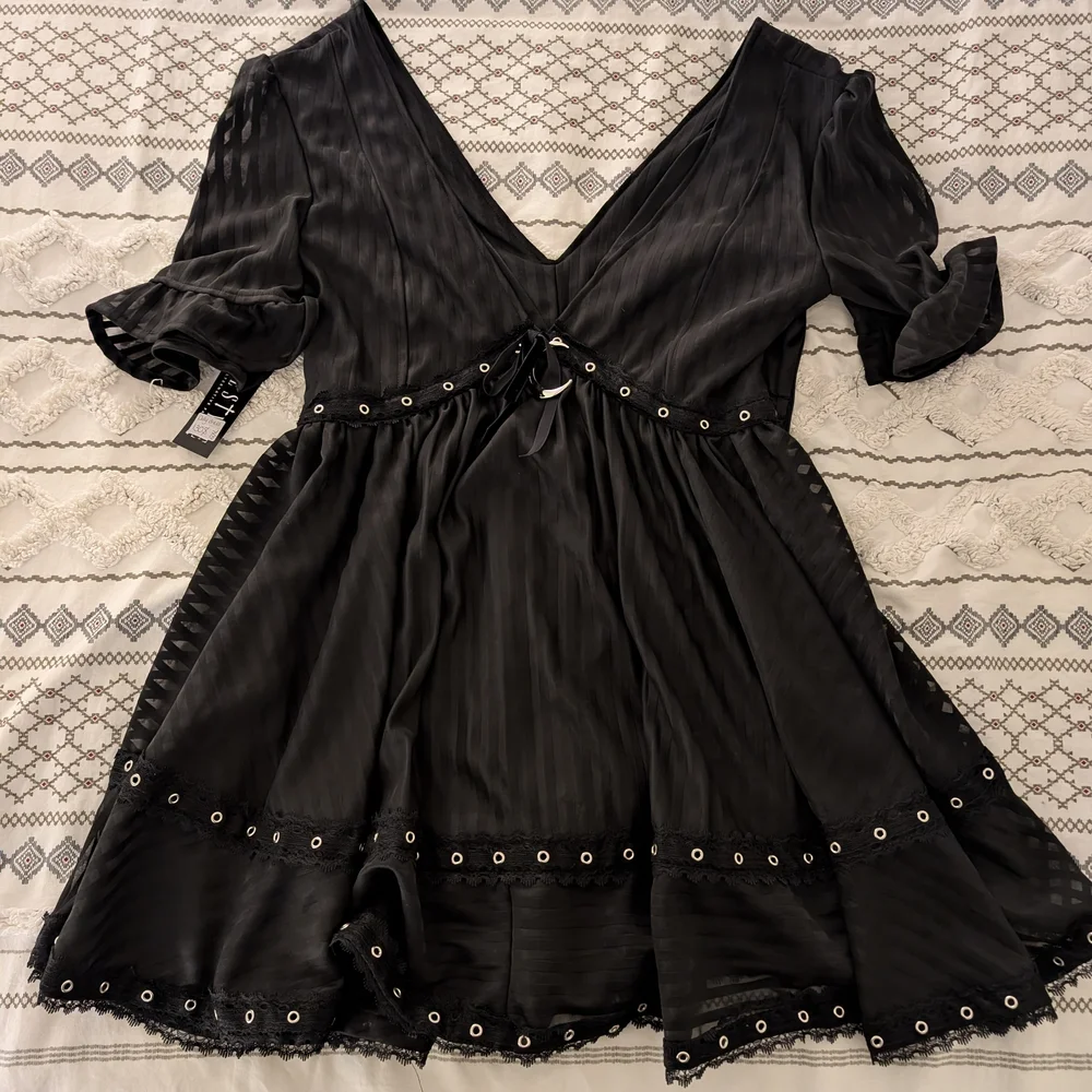 Black Mini Dress with Eyelet Details - Picture 2 of 6